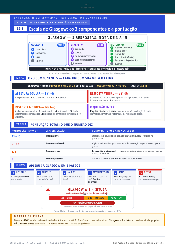 Esquema E2.5 — Escala de Glasgow: os 3 componentes, pontuação e valor de gravidade